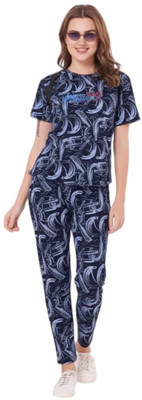 Anmol Women Solid Blue Top & Pyjama Set