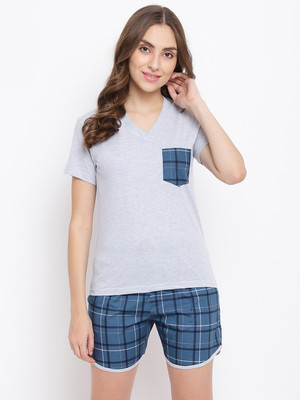 La inTimo Women Checkered Grey Top & Shorts Set