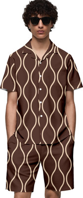 CHEAPSHIRTS Men Printed Brown Night Suit Set