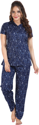 SHLOKE Girls Printed Blue Shirt & Pyjama set