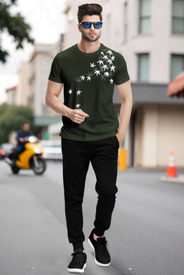 TRIPR Men Printed Green, Black Night Suit Set