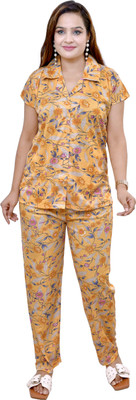 PN Brothers Women Printed Yellow Shirt & Pyjama set