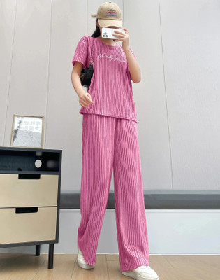Lugo Women Striped Pink Night Suit Set