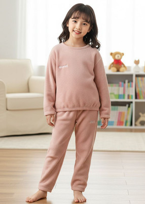 foxyfox Girls Solid Pink Night Suit Set