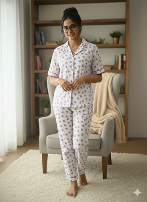 NEYSA Women Printed Purple Night Suit Set