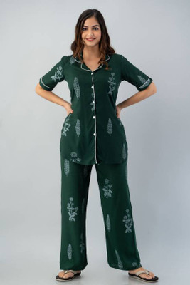 DreamBe Women Printed Green Shirt & Pyjama set