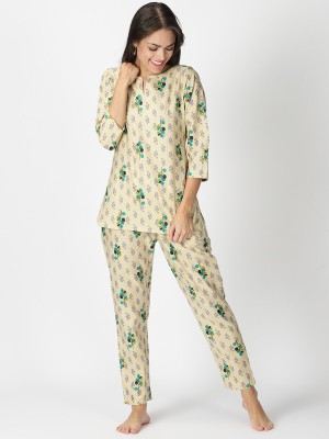 Abbie Fashions Women Printed Beige Top & Pyjama Set
