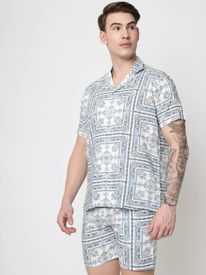 ALVIN ENTERPRISE Men Printed Blue Top & Shorts Set