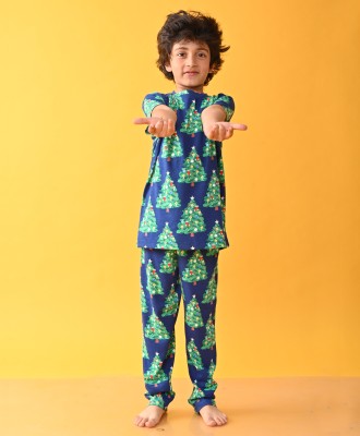 anthrilo Boys Printed Blue Top & Pyjama Set