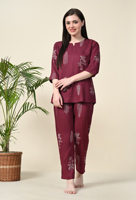 DreamBe Women Printed Maroon Night Suit Set