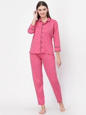 UZARUS Women Printed Pink Shirt & Pyjama set