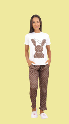 PramukhFashion Women Printed Brown Night Suit Set