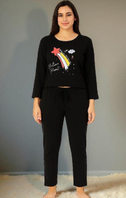 MEGHA FASHION Women Printed Black Night Suit Set