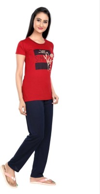 The Kd Women Printed Red Night Suit Set