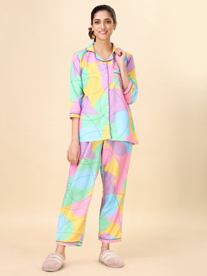 Clozena Women Self Design Multicolor Night Suit Set