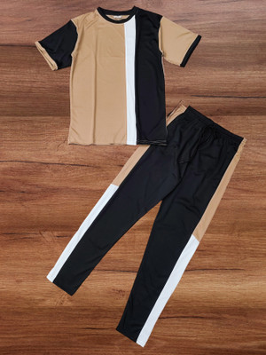 LINSOR FASHION Men Colorblock Black Night Suit Set