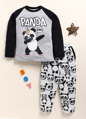 Lazy Shark Boys Printed Grey Top & Pyjama Set