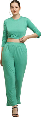 CANIDAE Women Solid Light Green Top & Pyjama Set
