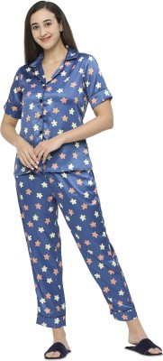 Smarty Pants Women Floral Print Blue Shirt & Pyjama set