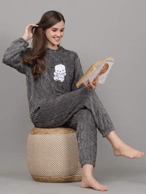 bamboo breeze Women Embroidered Grey Top & Pyjama Set