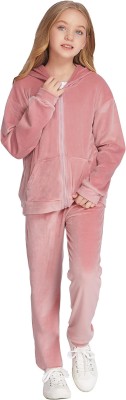 CHIRTH Girls Solid Pink Top & Pyjama Set