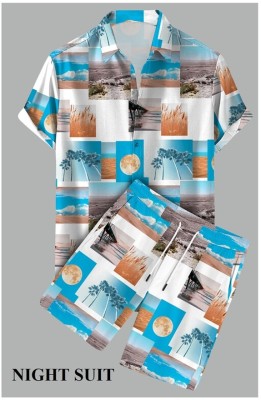 CHEAPSHIRTS Men Printed Light Blue Top & Shorts Set