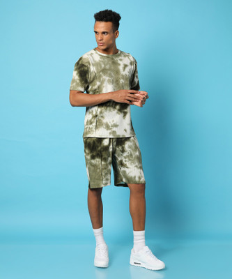 CAMPUS SUTRA Men Self Design Green Top & Shorts Set