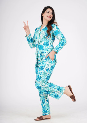 MintMarie Women Printed Blue Night Suit Set