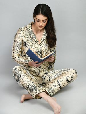 PRETTY LOVING THING Women Printed Beige Shirt & Pyjama set