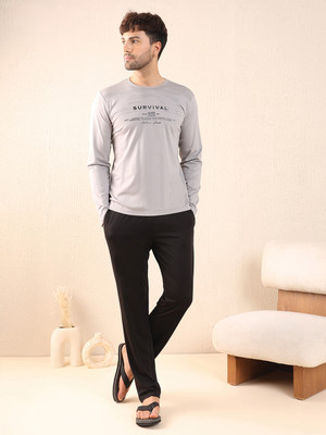 SWEET DREAMS Men Printed Silver Top & Pyjama Set
