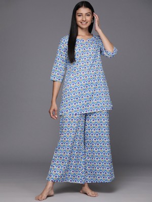 LIBAS Women Printed Blue Night Suit Set