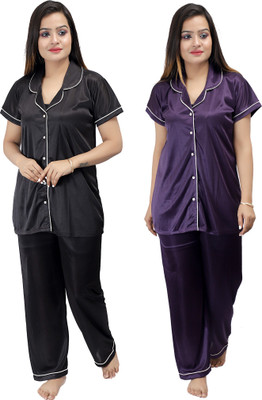 Orchid collection Women Printed Black Shirt & Pyjama set
