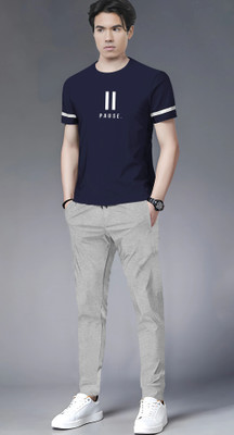 TRIPR Men Printed Blue, Grey Night Suit Set