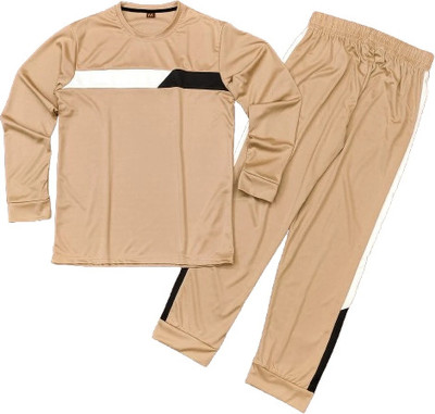 CozyNestNight Men Solid Beige Top & Pyjama Set