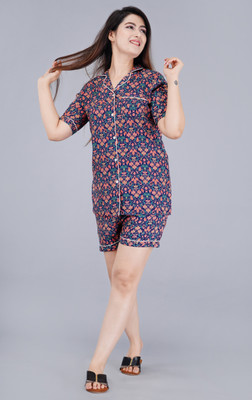 PRADHRUHE Women Printed Multicolor Top & Shorts Set