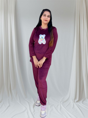 Chinmoy Women Solid Maroon Night Suit Set