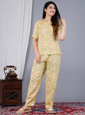 RAMDOOT CREATION Women Printed Yellow Night Suit Set