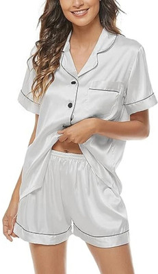 Vd hub Women Solid Grey Night Suit Set