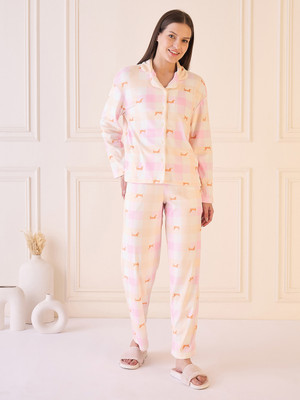 SWEET DREAMS Women Animal Print Pink Top & Pyjama Set