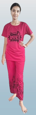 SP FASHION Women Printed Red Top & Pyjama Set