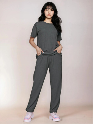 SAKARMAA Women Solid Grey Top & Pyjama Set