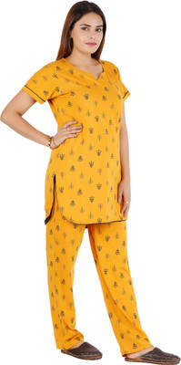 INSTRY Women Printed Yellow Night Suit Set