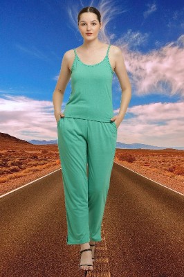 CANIDAE Women Solid Green Top & Pyjama Set
