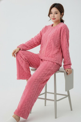 SRIIVA Women Solid Pink Night Suit Set