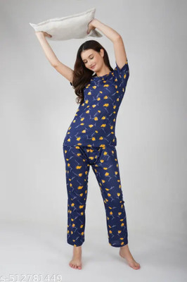 HouseOfCommon Women Printed Blue Night Suit Set