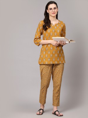 his&her Women Printed Yellow Top & Pyjama Set
