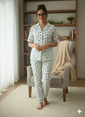 Bellwell Women Printed Light Green Night Suit Set