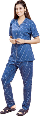Presta Women Printed Blue Night Suit Set