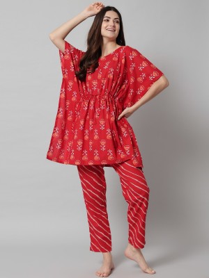 Sephani Women Printed Red Night Suit Set