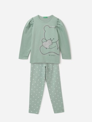 Sumit Fab Girls Printed Green Shirt & Pyjama set